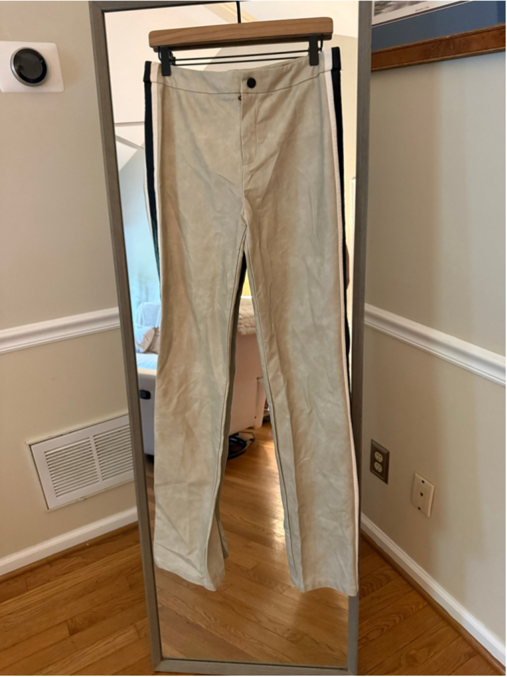 Women's Waydamin Faux Leather Trousers Size L Beige Black Striped